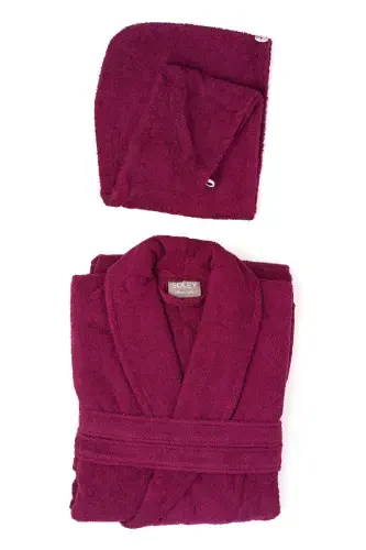 Mayda | Extra Soft 100% Cotton Hair Bonnet & Women's Bathrobe Set - Burgundy - SOLEY (1)