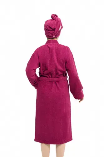 Mayda | Extra Soft 100% Cotton Hair Bonnet & Women's Bathrobe Set - Burgundy - 6