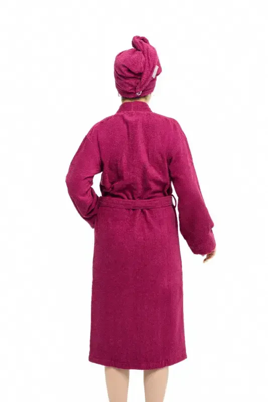 Mayda | Extra Soft 100% Cotton Hair Bonnet & Women's Bathrobe Set - Burgundy - 6