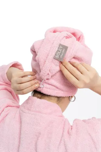 | Mayda | Extra Soft 100% Cotton Hair Bonnet & Women's Bathrobe Set-Pink - 4