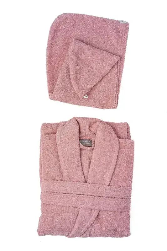 | Mayda | Extra Soft 100% Cotton Hair Bonnet & Women's Bathrobe Set-Rosewater - 2