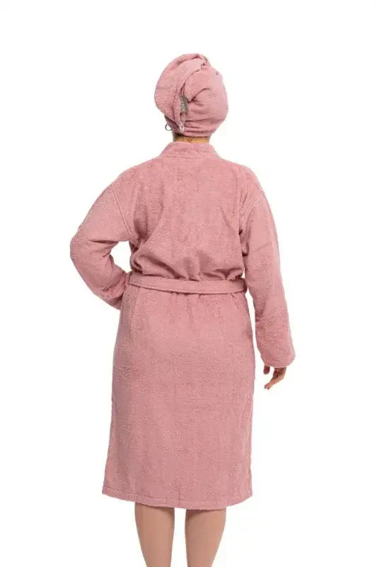 | Mayda | Extra Soft 100% Cotton Hair Bonnet & Women's Bathrobe Set-Rosewater - 6