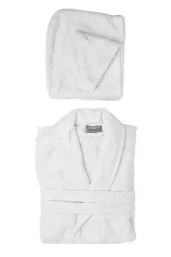 | Mayda | Extra Soft 100% Cotton Hair Bonnet & Women's Bathrobe Set-White - 1