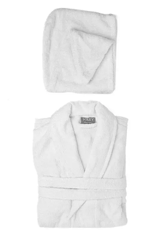 | Mayda | Extra Soft 100% Cotton Hair Bonnet & Women's Bathrobe Set-White - SOLEY