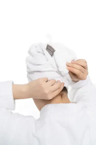 | Mayda | Extra Soft 100% Cotton Hair Bonnet & Women's Bathrobe Set-White - 4