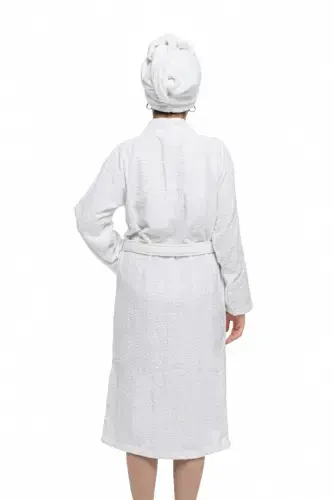 | Mayda | Extra Soft 100% Cotton Hair Bonnet & Women's Bathrobe Set-White - 5