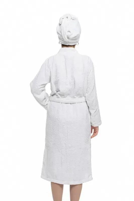 | Mayda | Extra Soft 100% Cotton Hair Bonnet & Women's Bathrobe Set-White - 5