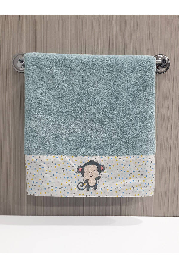 Maymun Desen Nakışlı Tek Parça Çocuk Bebek Havlu Seti 50x90 Cm %100 Pamuk - Yeşil - 1
