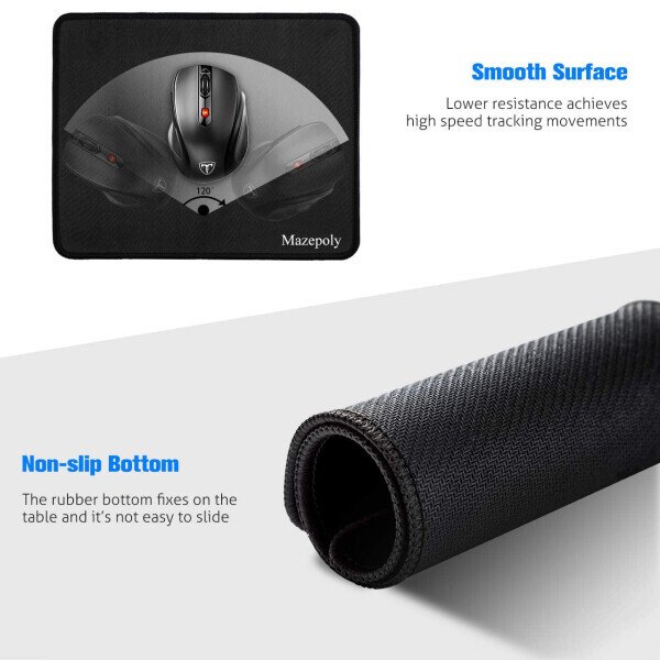 Mazepoly Professional Business Gaming Soft Non-slip Seaming Durable Washable Black Mouse Mice Pads(Pack of 2) - 7