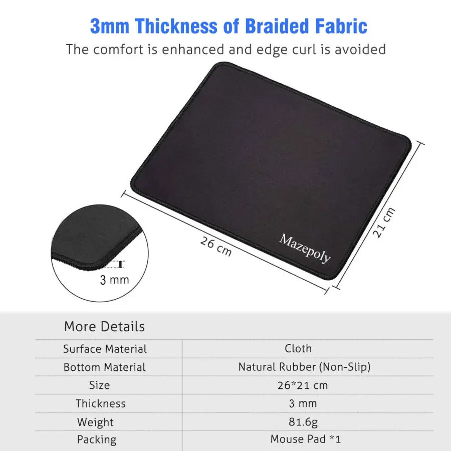 Mazepoly Professional Business Gaming Soft Non-slip Seaming Durable Washable Black Mouse Mice Pads(Pack of 2) - 10