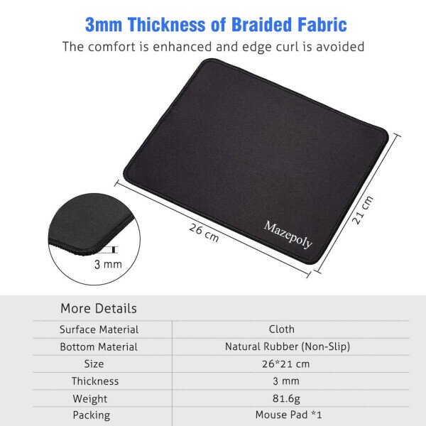 Mazepoly Professional Business Gaming Soft Non-slip Seaming Durable Washable Black Mouse Mice Pads(Pack of 2) - 5