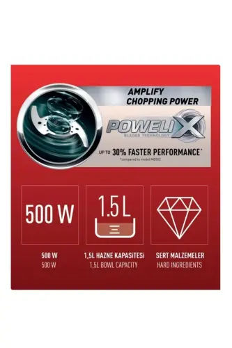 MB4705 MasterChop Powelix Maxi 4 pichoqli maydalagich va tug'ragich 500 Vt Qizil - TEFAL (1)