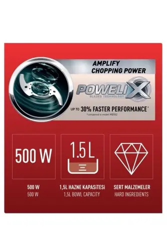 MasterChop Powelix Maxi 500 Watt 4 Bıçaklı Doğrayıcı Rondo [Beyaz] - 1500637071 - 2
