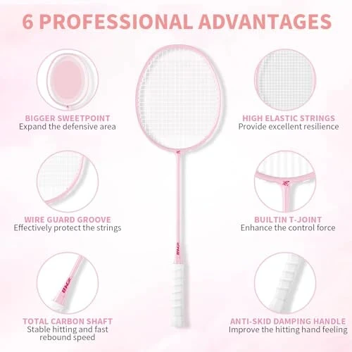 MBFISH Badminton Racket Set with 2 Carbon Fiber Rackets, 3 Shuttlecocks, 2 Replacement Racket Grip Tapes and 1 Badminton Bag - Perfect for Beginners & Outdoor Games - MODAZONE