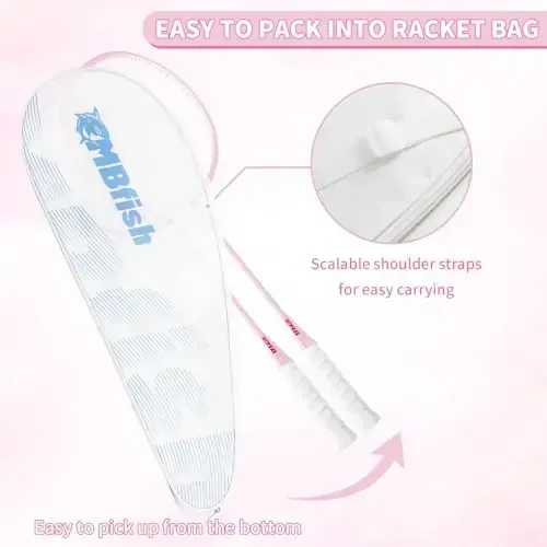MBFISH Badminton Racket Set with 2 Carbon Fiber Rackets, 3 Shuttlecocks, 2 Replacement Racket Grip Tapes and 1 Badminton Bag - Perfect for Beginners & Outdoor Games - 2