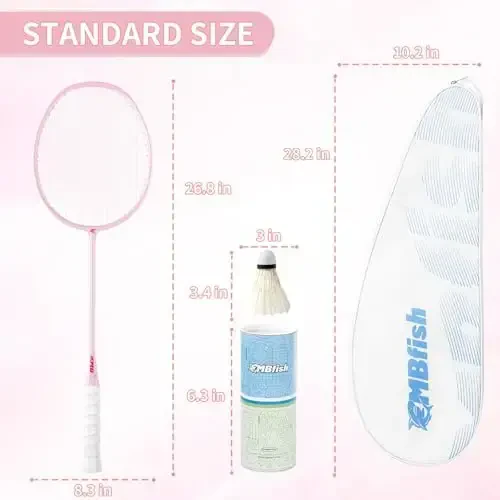 MBFISH Badminton Racket Set with 2 Carbon Fiber Rackets, 3 Shuttlecocks, 2 Replacement Racket Grip Tapes and 1 Badminton Bag - Perfect for Beginners & Outdoor Games - 4