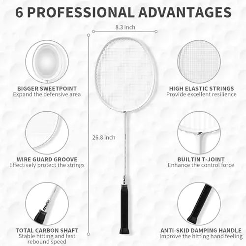 MBFISH Badminton Racket Set with 2 Carbon Fiber Rackets, 3 Shuttlecocks, 2 Replacement Racket Grip Tapes and 1 Badminton Bag - Perfect for Beginners & Outdoor Games - 3