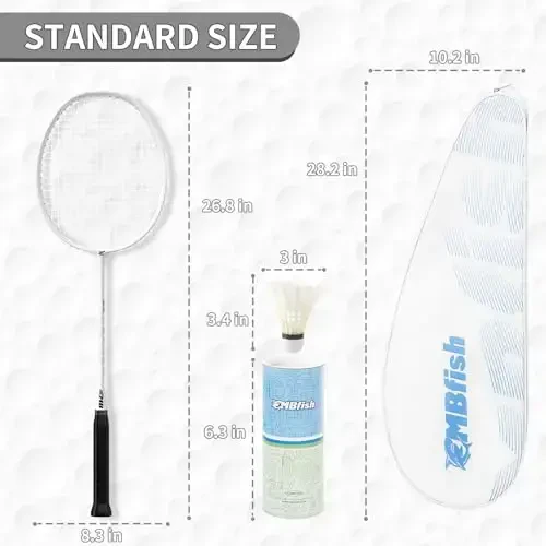 MBFISH Badminton Racket Set with 2 Carbon Fiber Rackets, 3 Shuttlecocks, 2 Replacement Racket Grip Tapes and 1 Badminton Bag - Perfect for Beginners & Outdoor Games - 5