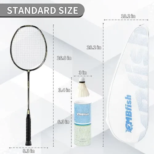 MBFISH Badminton Racket Set with 2 Carbon Fiber Rackets, 3 Shuttlecocks, 2 Replacement Racket Grip Tapes and 1 Badminton Bag - Perfect for Beginners & Outdoor Games - MBFISH
