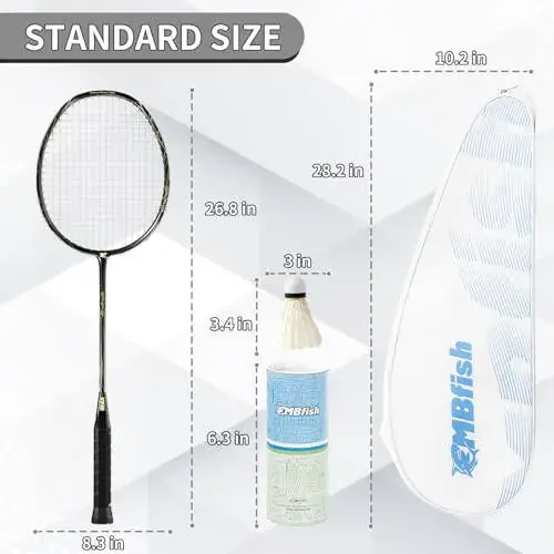 MBFISH Badminton Racket Set with 2 Carbon Fiber Rackets, 3 Shuttlecocks, 2 Replacement Racket Grip Tapes and 1 Badminton Bag - Perfect for Beginners & Outdoor Games - 1