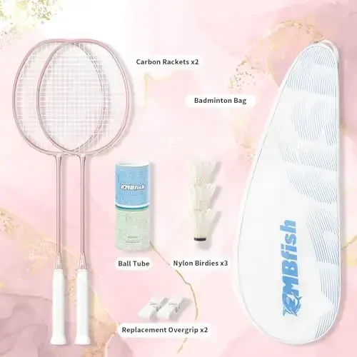 MBFISH Badminton Racket Set with 2 Carbon Fiber Rackets, 3 Shuttlecocks, 2 Replacement Racket Grip Tapes and 1 Badminton Bag - Perfect for Beginners & Outdoor Games 4U - 2