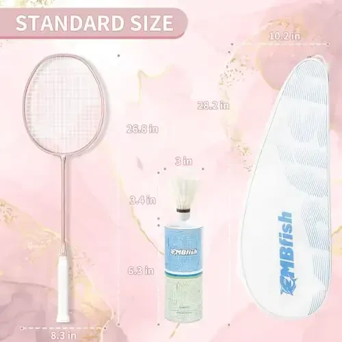 MBFISH Badminton Racket Set with 2 Carbon Fiber Rackets, 3 Shuttlecocks, 2 Replacement Racket Grip Tapes and 1 Badminton Bag - Perfect for Beginners & Outdoor Games 4U - 5