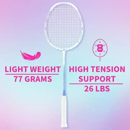 MBFISH Badminton Racket Set with 2 Carbon Fiber Racquets 5U, 3 Shuttlecocks, 2 Racket Grip Tapes and 2 Badminton Bag - Perfect for Outdoor Games and Gym 5U - 4