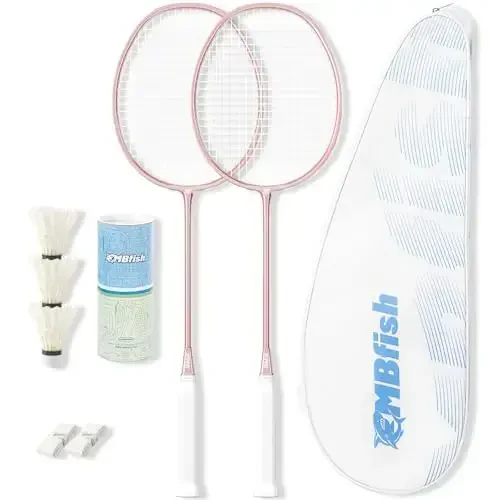 MBFISH Badminton Racket Set with 2 Carbon Fiber Rackets, 3 Shuttlecocks, 2 Replacement Racket Grip Tapes and 1 Badminton Bag - Perfect for Beginners & Outdoor Games 4U - MBFISH