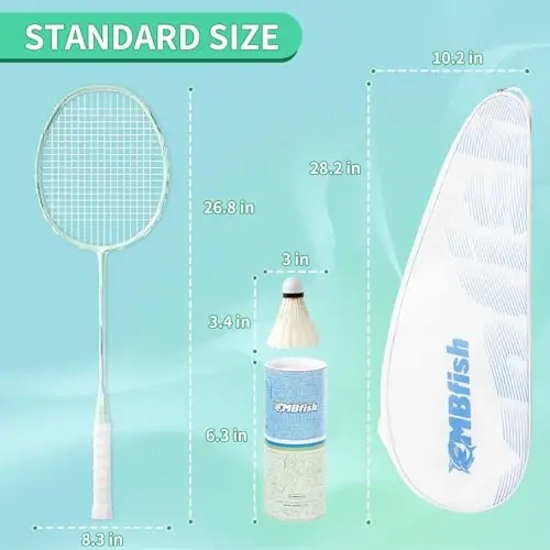 MBFISH Badminton Racket Set with 2 Carbon Fiber Rackets, 3 Shuttlecocks, 2 Replacement Racket Grip Tapes and 1 Badminton Bag - Perfect for Beginners & Outdoor Games 4U - 1