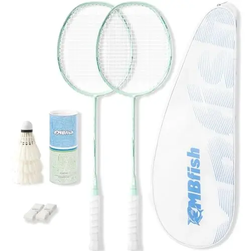 MBFISH Badminton Racket Set with 2 Carbon Fiber Rackets, 3 Shuttlecocks, 2 Replacement Racket Grip Tapes and 1 Badminton Bag - Perfect for Beginners & Outdoor Games 4U - 5