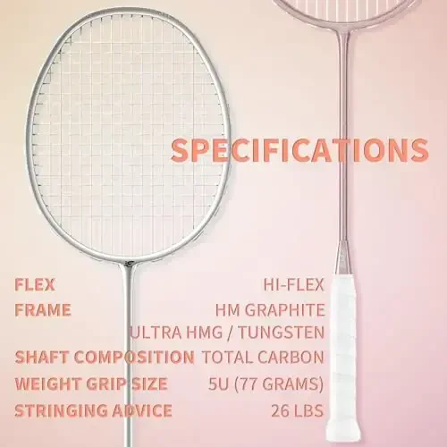 MBFISH Badminton Racket Set with 2 Carbon Fiber Racquets 5U, 3 Shuttlecocks, 2 Racket Grip Tapes and 2 Badminton Bag - Perfect for Outdoor Games and Gym 5U - MBFISH (1)