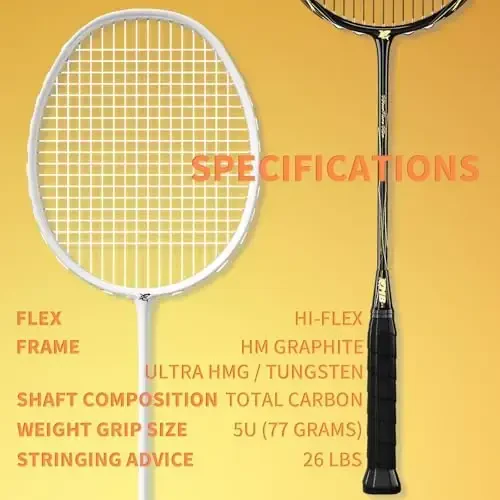 MBFISH Badminton Racket Set with 2 Carbon Fiber Racquets 5U, 3 Shuttlecocks, 2 Racket Grip Tapes and 2 Badminton Bag - Perfect for Outdoor Games and Gym 5U - MBFISH (1)