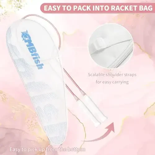 MBFISH Badminton Raket to'plami 2 ta uglerod tolali raketka, 3 ta volan, 2 ta almashtiriladigan raketka tutqichi va 1 ta badminton sumkasi - yangi boshlanuvchilar va ochiq havoda o'yinlar uchun ideal 4U - 4