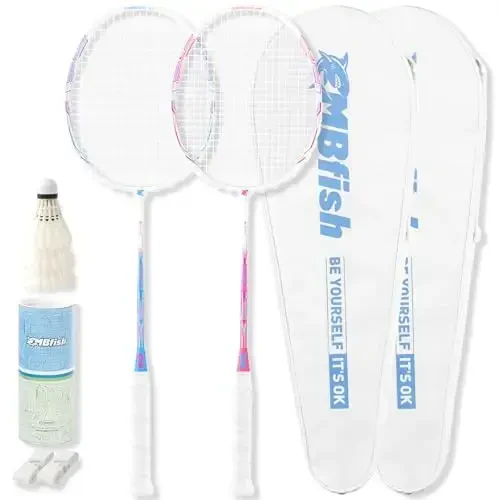 MBFISH Badminton Racket Set with 2 Carbon Fiber Racquets 5U, 3 Shuttlecocks, 2 Racket Grip Tapes and 2 Badminton Bag - Perfect for Outdoor Games and Gym 5U - 1