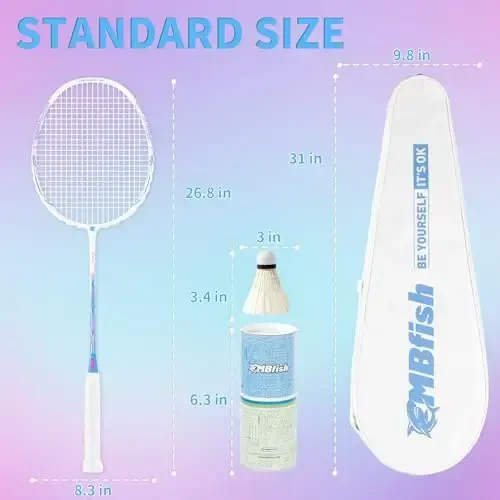 MBFISH Badminton Racket Set with 2 Carbon Fiber Racquets 5U, 3 Shuttlecocks, 2 Racket Grip Tapes and 2 Badminton Bag - Perfect for Outdoor Games and Gym 5U - 5