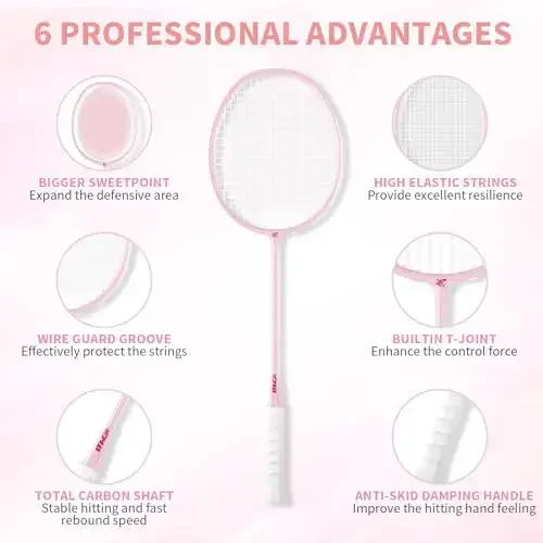 MBFISH Badminton Racket Set with 2 Carbon Fiber Rackets, 3 Shuttlecocks, 2 Replacement Racket Grip Tapes and 1 Badminton Bag - Perfect for Beginners & Outdoor Games 4U - 1