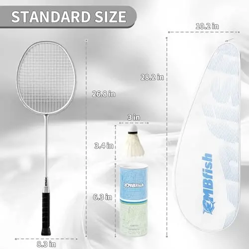 MBFISH Badminton Racket Set with 2 Carbon Fiber Rackets, 3 Shuttlecocks, 2 Replacement Racket Grip Tapes and 1 Badminton Bag - Perfect for Beginners & Outdoor Games 4U - 1