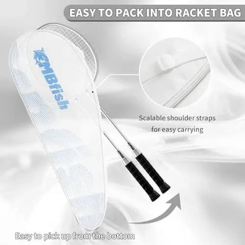 MBFISH Badminton Racket Set with 2 Carbon Fiber Rackets, 3 Shuttlecocks, 2 Replacement Racket Grip Tapes and 1 Badminton Bag - Perfect for Beginners & Outdoor Games 4U - 4