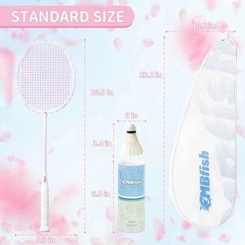 MBFISH Badminton Racket Set with 2 Carbon Fiber Rackets, 3 Shuttlecocks, 2 Replacement Racket Grip Tapes and 1 Badminton Bag - Perfect for Beginners & Outdoor Games 4U - 1