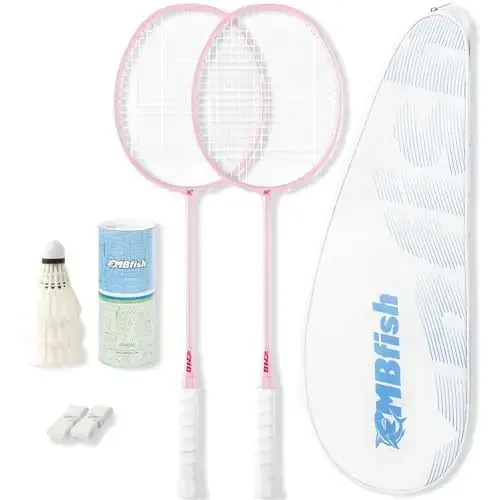 MBFISH Badminton Racket Set with 2 Carbon Fiber Rackets, 3 Shuttlecocks, 2 Replacement Racket Grip Tapes and 1 Badminton Bag - Perfect for Beginners & Outdoor Games 4U - 4