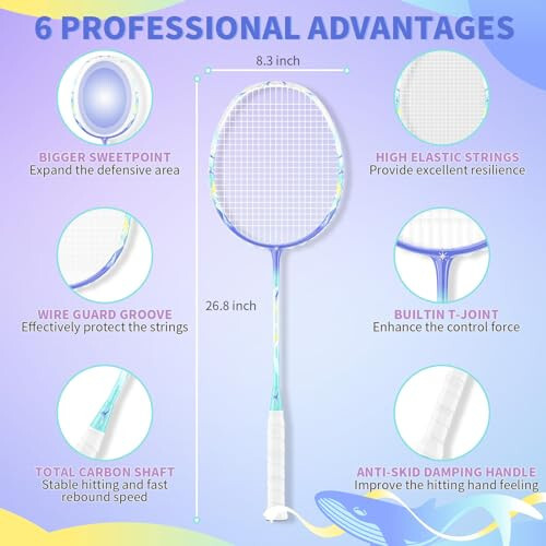 MBFISH Badminton Raketi Seti, 2 Karbon Fiber Raketi, 3 Volan, 2 Yedek Raketi Sapı Bandı ve 1 Badminton Çantası ile - Başlangıç Seviyesi ve Açık Oyunlar İçin Mükemmel - 3