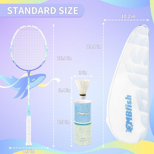 MBFISH Badminton Raketi Seti, 2 Karbon Fiber Raketi, 3 Volan, 2 Yedek Raketi Sapı Bandı ve 1 Badminton Çantası ile - Başlangıç Seviyesi ve Açık Oyunlar İçin Mükemmel - 4