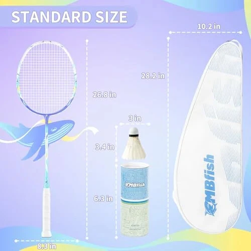 MBFISH Badminton Racket Set with 2 Carbon Fiber Rackets, 3 Shuttlecocks, 2 Replacement Racket Grip Tapes and 1 Badminton Bag - Perfect for Beginners & Outdoor Games 4U - MBFISH