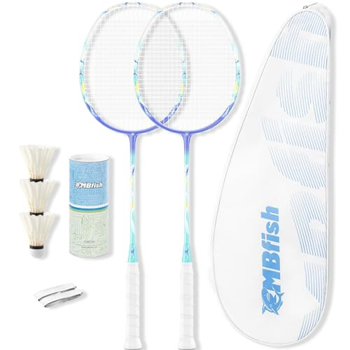 MBFISH Badminton Raketi To'plami, 2 ta Karbon Tolali Raketa, 3 ta Volan, 2 ta Yedek Raketa Tutish Lentalari va 1 ta Badminton Sumkasi bilan - Boshlanuvchilar va ochiq havoda o'ynash uchun mukammal - 1