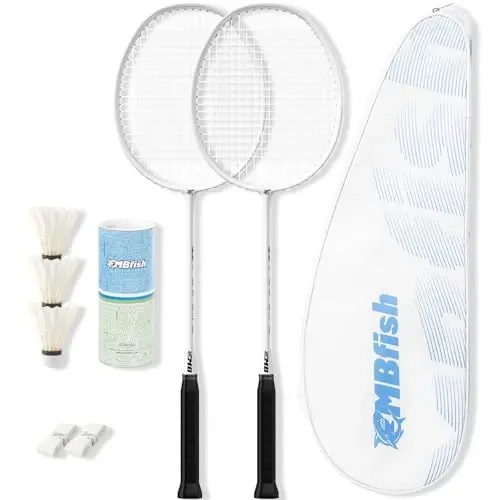 MBFISH Badminton Raketka To'plami 2 ta Karbon Tolali Raketka, 3 ta Vokzal, 2 ta almashtirish Raketka Tutqichi Lentalari va 1 ta Badminton Sumkasi bilan - Boshlang'ich O'yinchilar va Tashqi O'yinlar uchun Ideal - 1