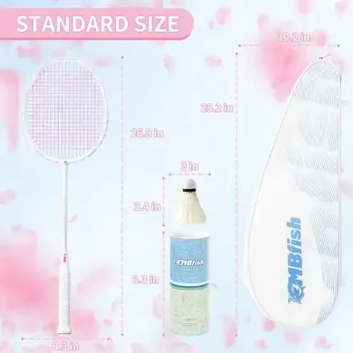 MBFISH Badminton Raketka To'plami, 2 ta Karbon Tolali Raketka, 3 ta Vokzal, 2 ta Raketka Tutqichini almashtirish Tasmasi va 1 ta Badminton Sumkasi - Boshlanuvchilar va ochiq havoda o'yinlar uchun mukammal - 1