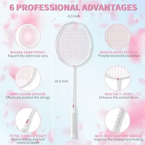 MBFISH Badminton Raketka To'plami, 2 ta Karbon Tolali Raketka, 3 ta Vokzal, 2 ta Raketka Tutqichini almashtirish Tasmasi va 1 ta Badminton Sumkasi - Boshlanuvchilar va ochiq havoda o'yinlar uchun mukammal - MBFISH (1)