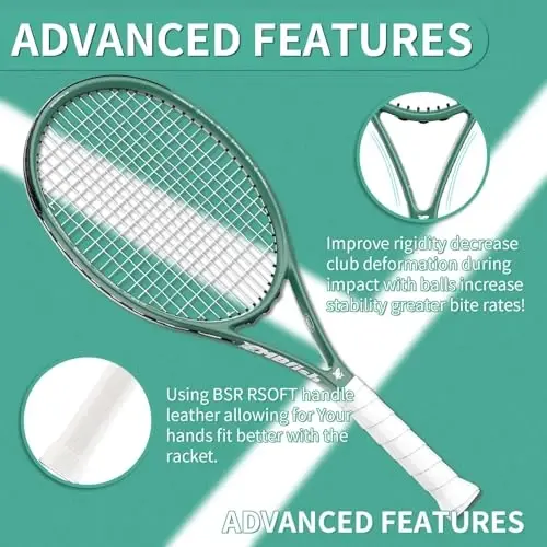MBFISH Tenis Raketi - Önceden Tellenmiş, Konforlu Saplı, 27'' Yetişkin Tenis Raketi ile Süper Değer Seti, 3 Tenis Topu, 2 Overgrip ve 1 Tenis Çantası içerir - 4