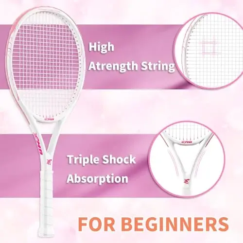 MBFISH Tenis Raketi - Önceden Tellenmiş, Rahat Saplı Süper Değer Seti, Yetişkinler için 27'' Tenis Raketi, 3 Tenis Topu, 2 Overgrip ve 1 Tenis Çantası içerir - 3