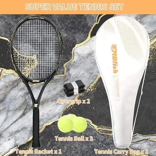 MBFISH Tennis Racket - Super Value Set with Pre-Strung, Comfortable Handle, 27'' Tennis Racquet for Adults, Includes 3 Tennis Balls, 2 Overgrips and 1 Tennis Bag - MBFISH (1)